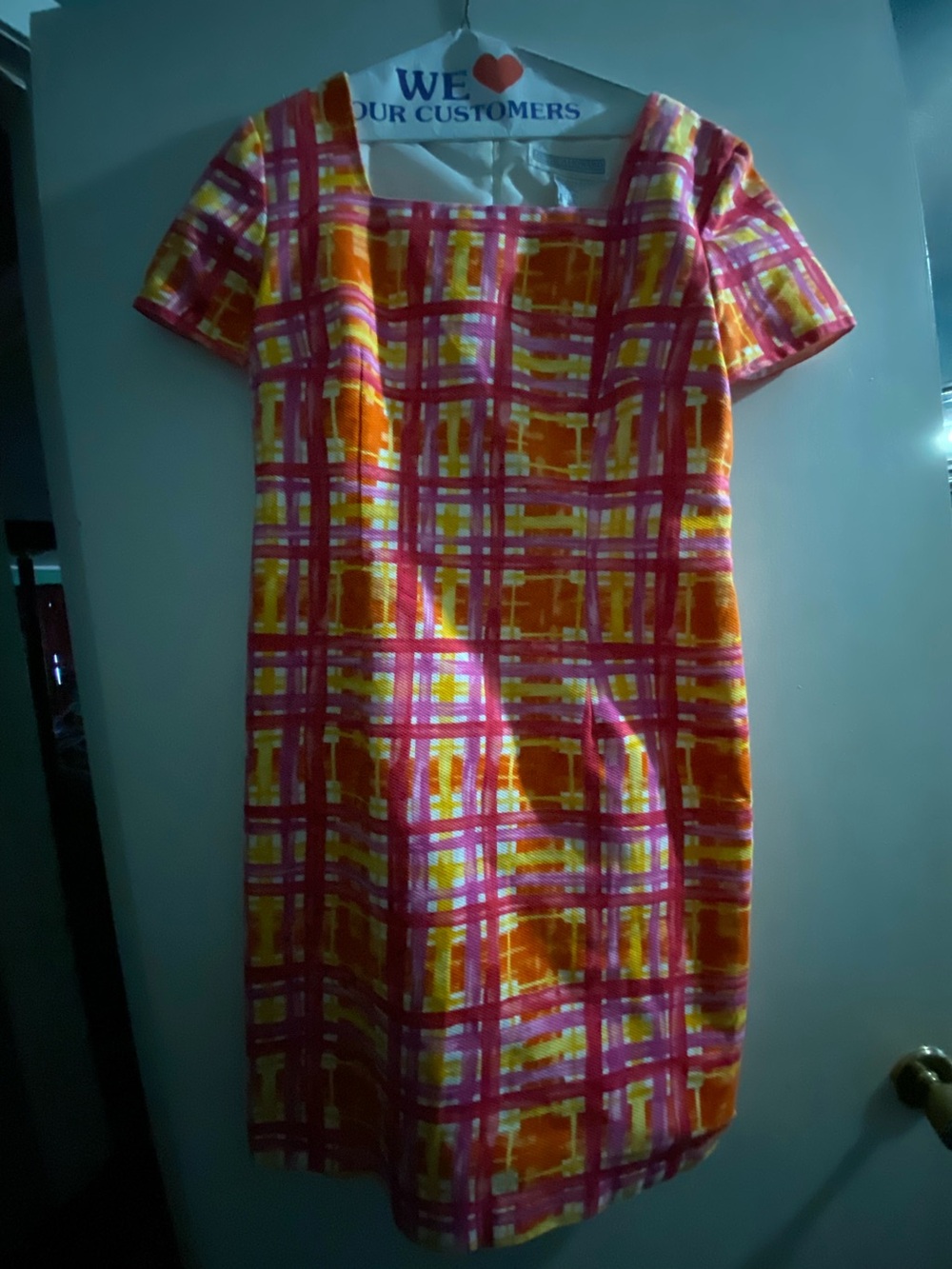 Jessica Howard Pink, Orange & Yellow Plaid Midi Dress